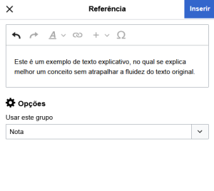 Captura de tela mostrando um texto explicativo e um grupo intitulado Notas.