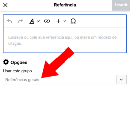 Uma captura de tela com a opção de criar grupos dentro de referências destacada.